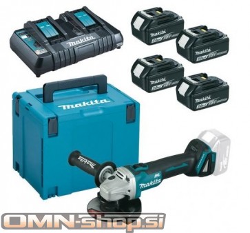 Makita LXT Li-Ion akumulatorski set v kovčku Makpac 4, 4 x BL1830B z dvojnim polnilnikom DC18RD in DGA504Z