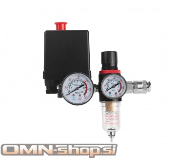 REGULATOR TLAKA + TL. SKLOPKA, 2 MANOMETRA 1x SPOJKA, 8bar 220V 5852